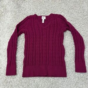 St. John's Bay V-Neck Cable Knit Sweater - Burgundy